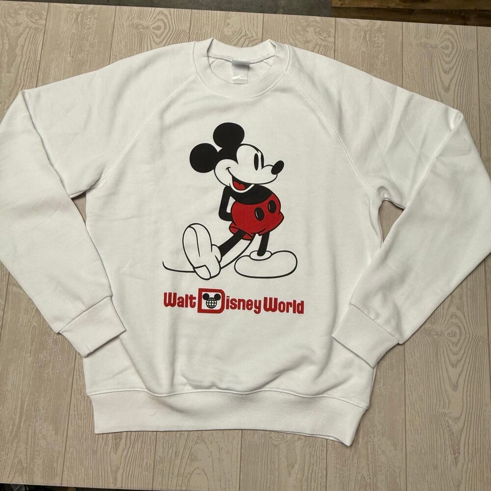 Walt Disney World Mickey Mouse White Crewneck Sweatshirt Retro Disney USA